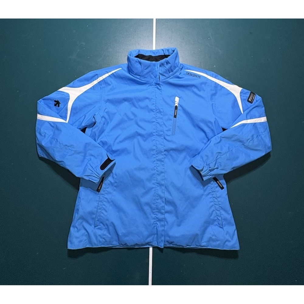 Descente D310 Ski Jacket Women's‎ Large Blue White Insulated Double Zipper EUC